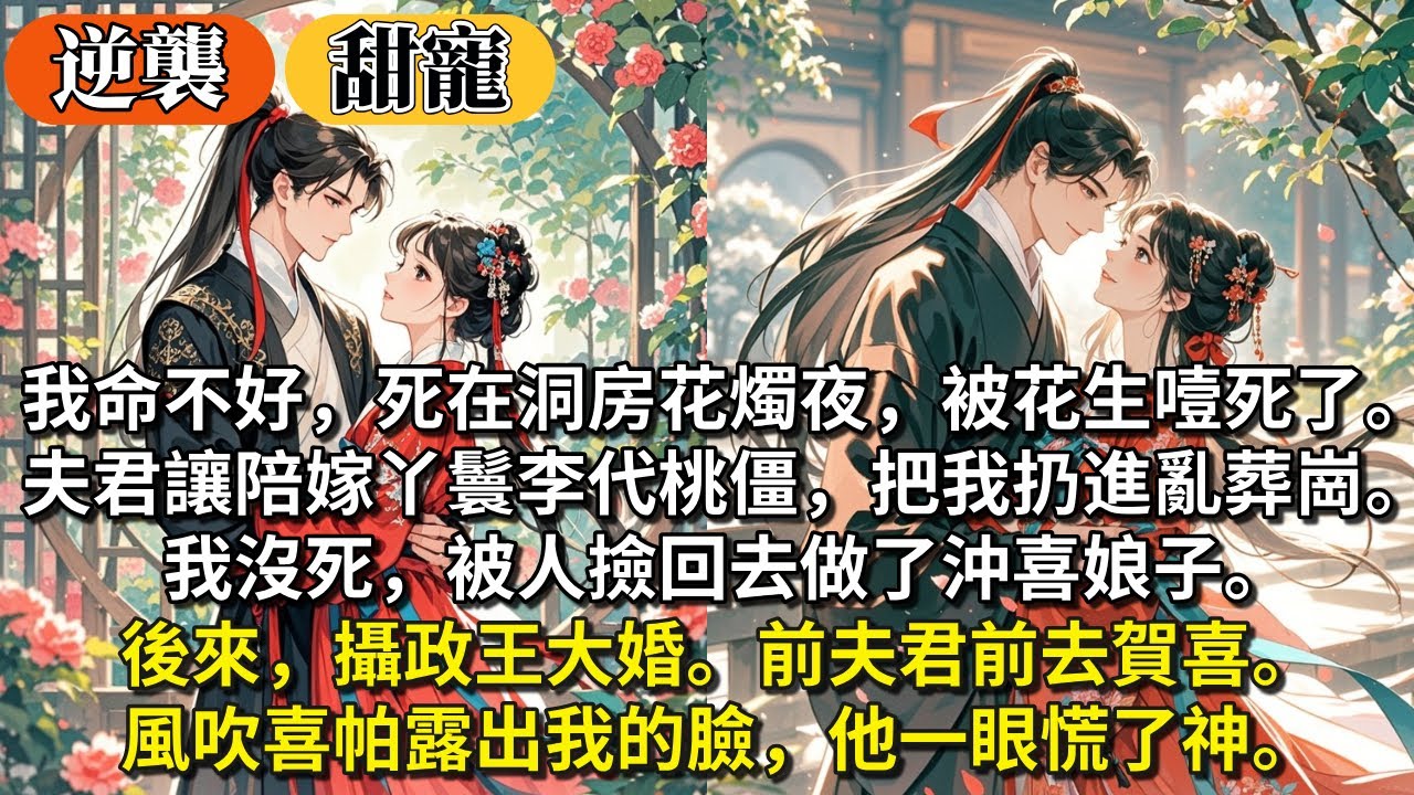 完結打臉甜寵文：我命不好，死在洞房花燭夜，被花生噎死了。夫君讓陪嫁丫鬟李代桃僵，把我扔進亂葬崗。我沒死，被人撿回去做了沖喜娘子。後來，攝政王大婚。前夫君前去賀喜。 風吹喜帕露出我的臉，他一眼慌了神。