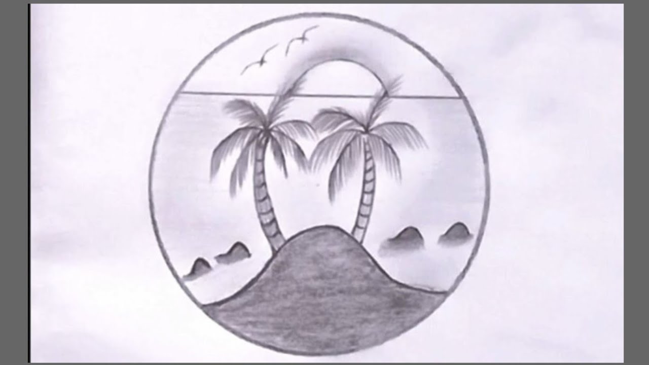 Circle scenery drawing easy for beginners | How to draw a scenery ...