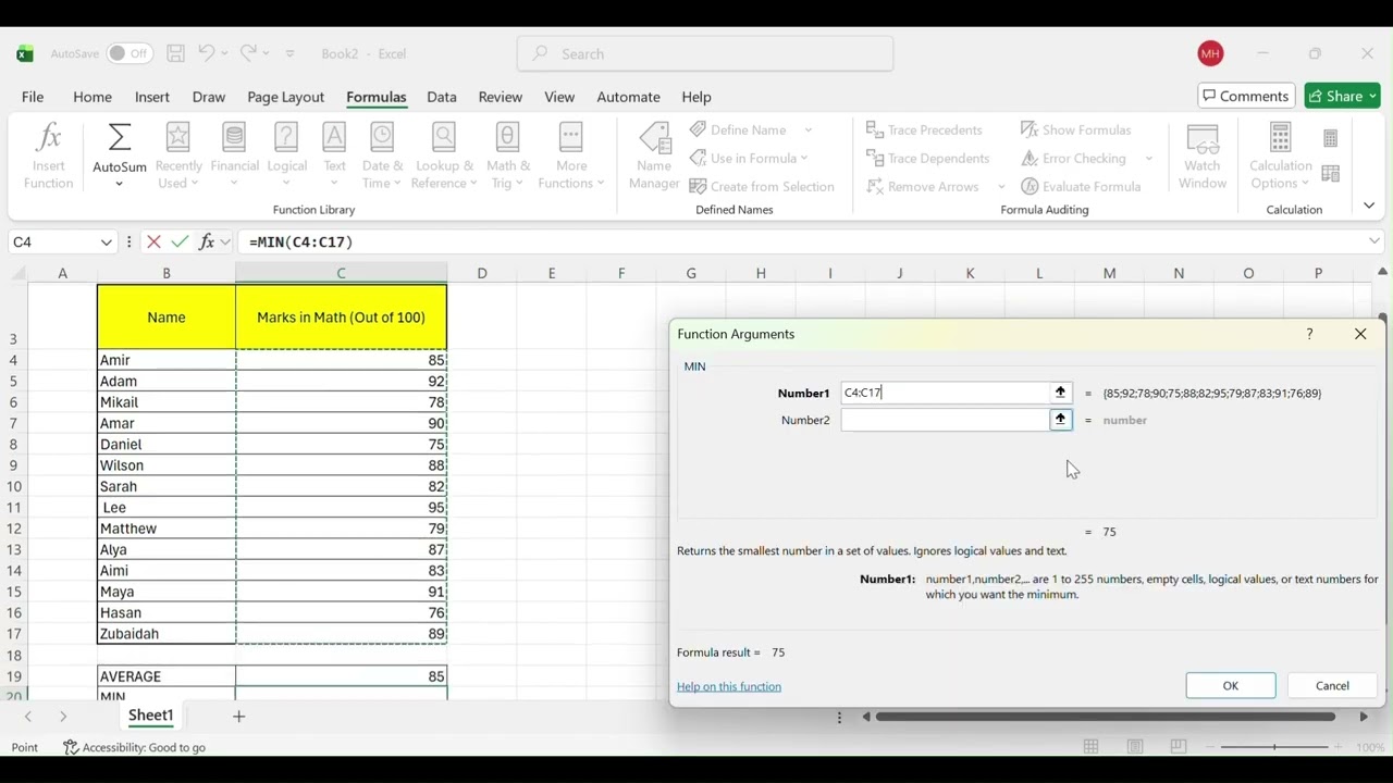 How to create a statistical measure on excel