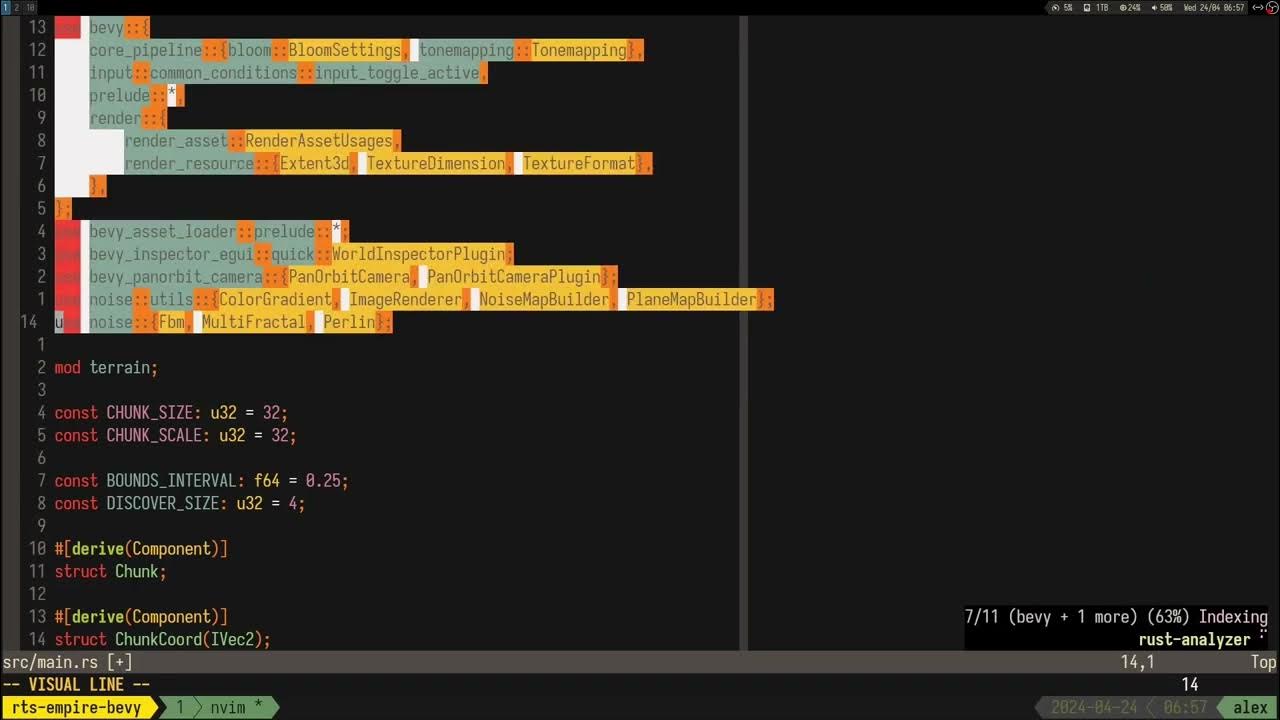 Efficient sort of terrain generation in bevy coding day 88 youtube