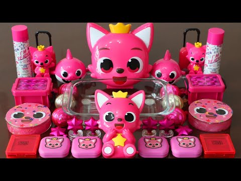 Mixing”Pinkfong” Eyeshadow and Makeup,parts,glitter Into Slime!Satisfying Slime Video!★ASMR★