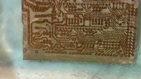 PCB home etching of a photo-coated board, etching