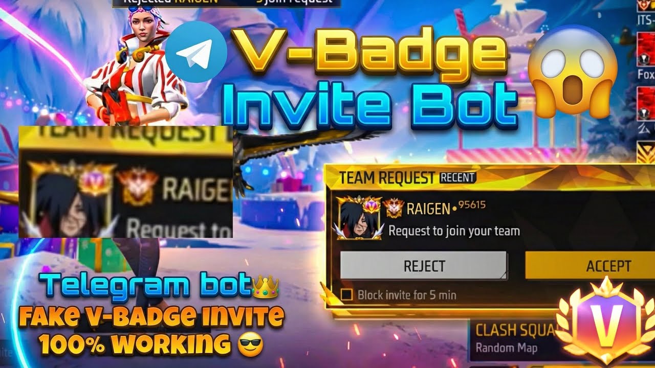 New V- Badge👑invite telegram bot😱 GARENA FREE FIRE / ALL SERVER WORKING💥