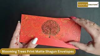 Vanya Creations Designer Back Flap Matte Shagun Envelopes for Gifting Money Saffron Red Color | SE50