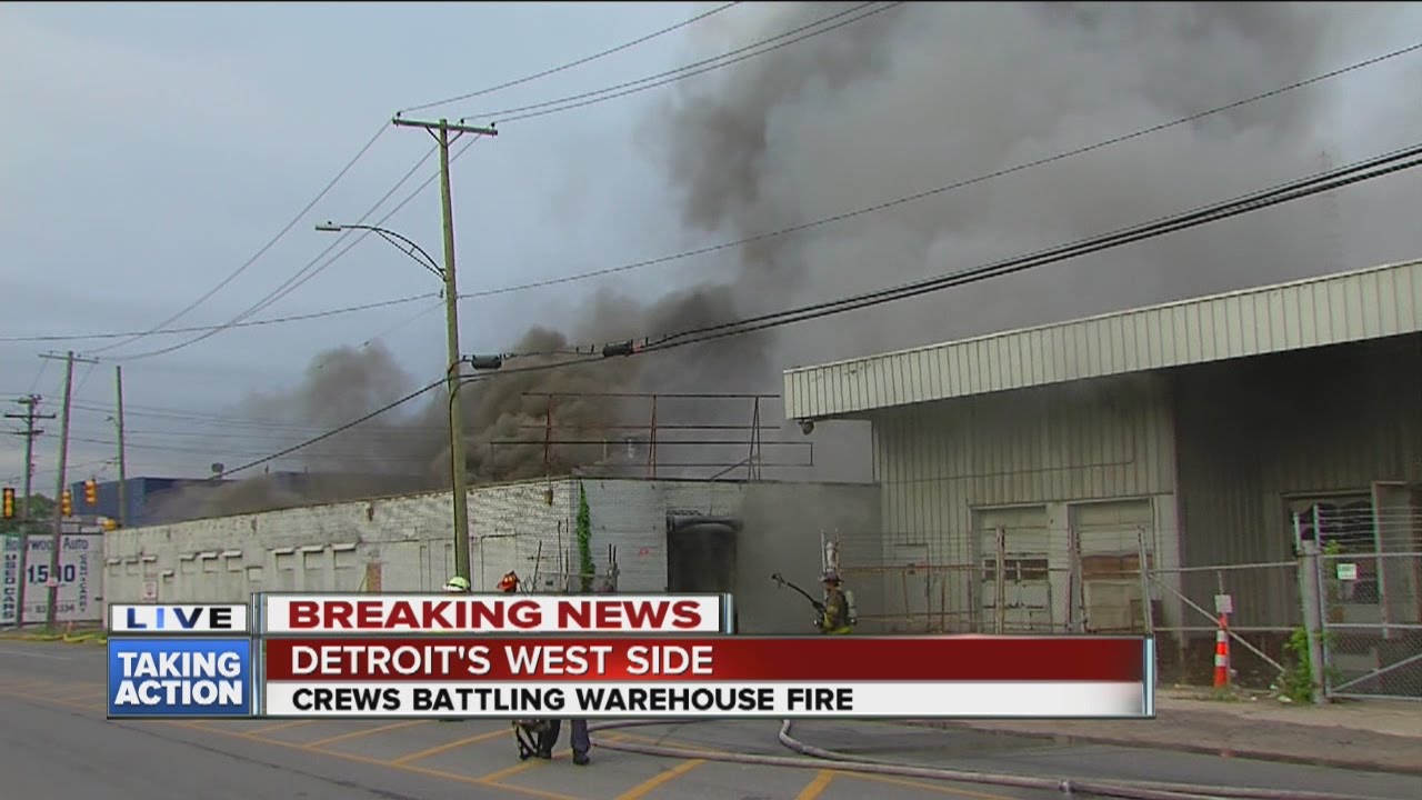 Crews battling large warehouse fire in Detroit