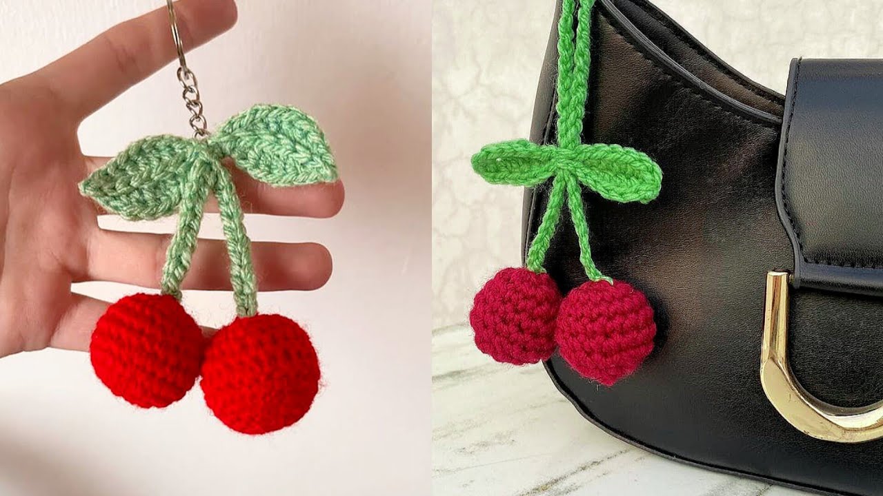 🤩 CROCHET CHERRY KEYCHAIN Tutorial🍒 | Amigurumi Cherry Keychain/ Bag charm/Car Hanger