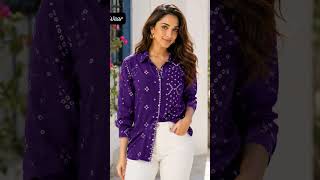 Crepe Shirts in  Bandhej print with collar.Fabric-Pure Crepe. Size-38,40,42,44.Price-1880.