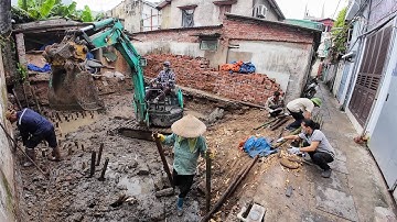 Máy Xúc Nhỏ Đóng Cọc Tre- Người Chặt, Người Kéo  , Người Đóng Cả Ngõ Đông Vui Như Chợ