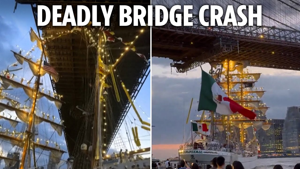 Moment navy ship smashes into Brooklyn’s bridge killing two as screaming onlookers flee