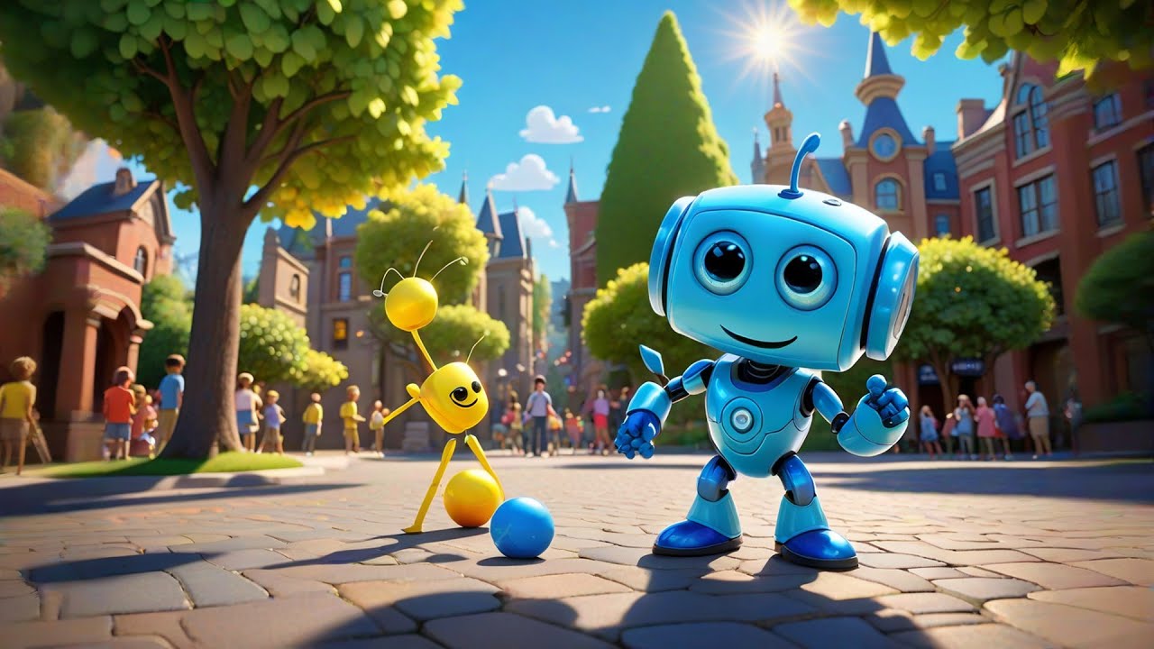 Two Little Robots Draw with Chalk is a fun and colorful rhyme where two playful robots create bright