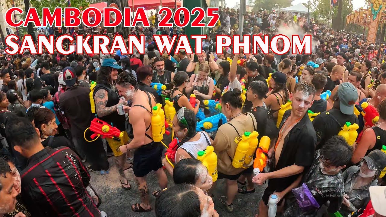 Cambodia Sangkran Festival 2025 WAT PHNOM Walking Tour Water Fighting Gun #travel #phnompenh #khmer