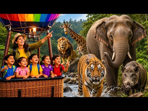 š¦ Hot Air Balloon Animal Safari š Learn 30+ Wild Animals & Real Animal Sounds for Kids | 4K