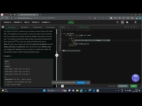 Tower Of Hanoi PYTHON EASIEST SOLUTION | DSA for placement