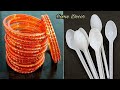 3 Superb Home Decor Ideas using Plastic Spoons and Old Bangles - DIY crafts using waste material