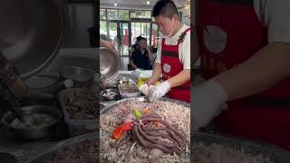 The Process Of Making And Selling Chinese Lamb Intestine Soup 