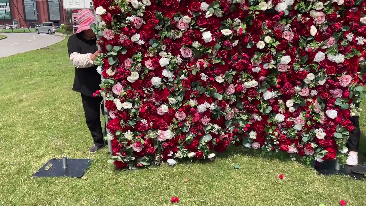 Artificial red floral rose backdrop Eunice installation free tutorial |event/party decor|RoseMorning