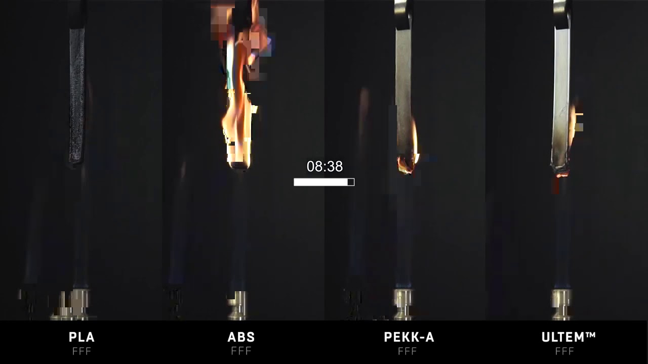 Flammability test PLA, ABS, PEKK and ULTEM™ YouTube
