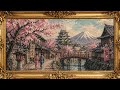 Japanese Sakura Street Painting | 1 Hour 4K | Gold Frame TV Art Screensaver | Vintage Japan Ambience