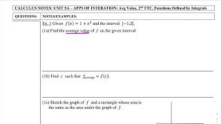Sim CALC Apps of Integration: Average Value-Example 1 (Video 2)