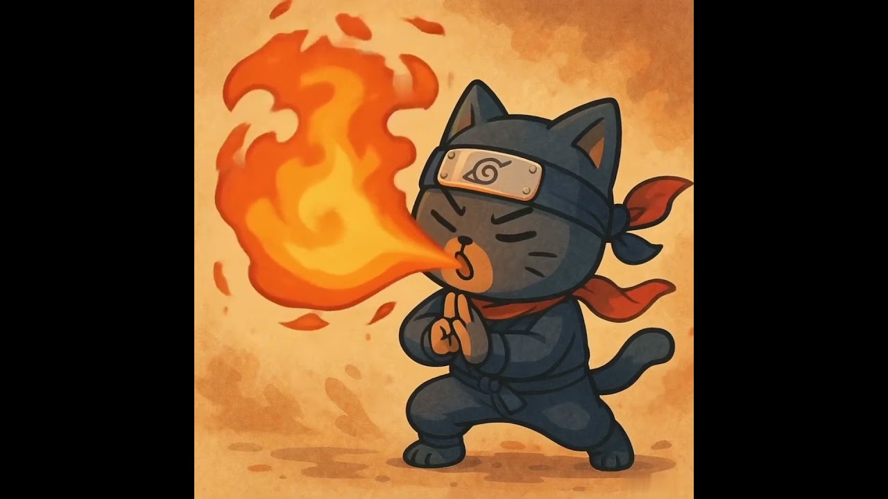 Mr Ninja Cat performing a "Fire Style" jutsu ~ 