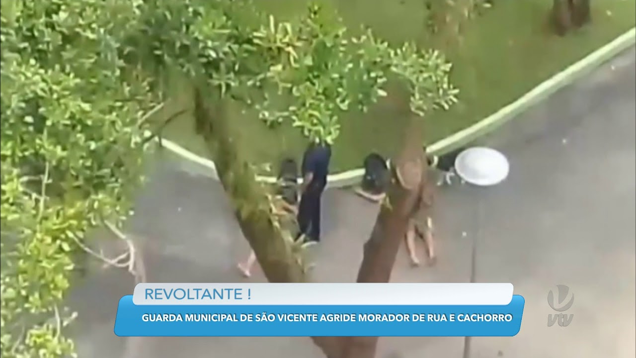 GCM chuta cachorro em praça em São Vicente