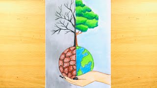 How to Draw World Environment Day Poster | Save Nature Drawing Easy