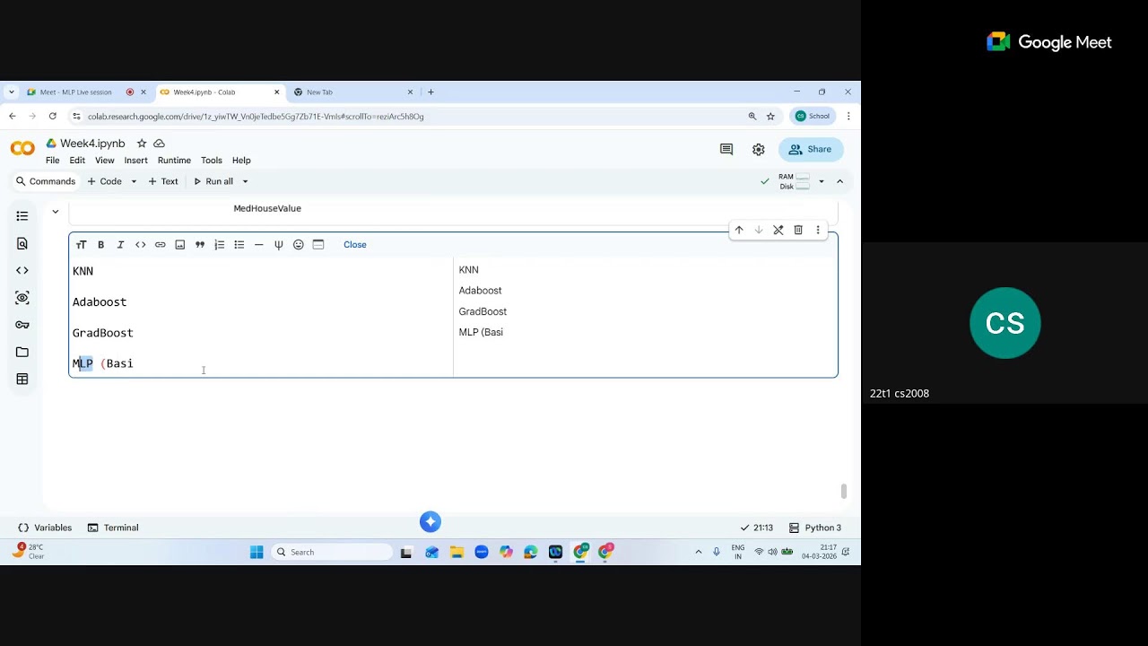 MLP Live session Week 4