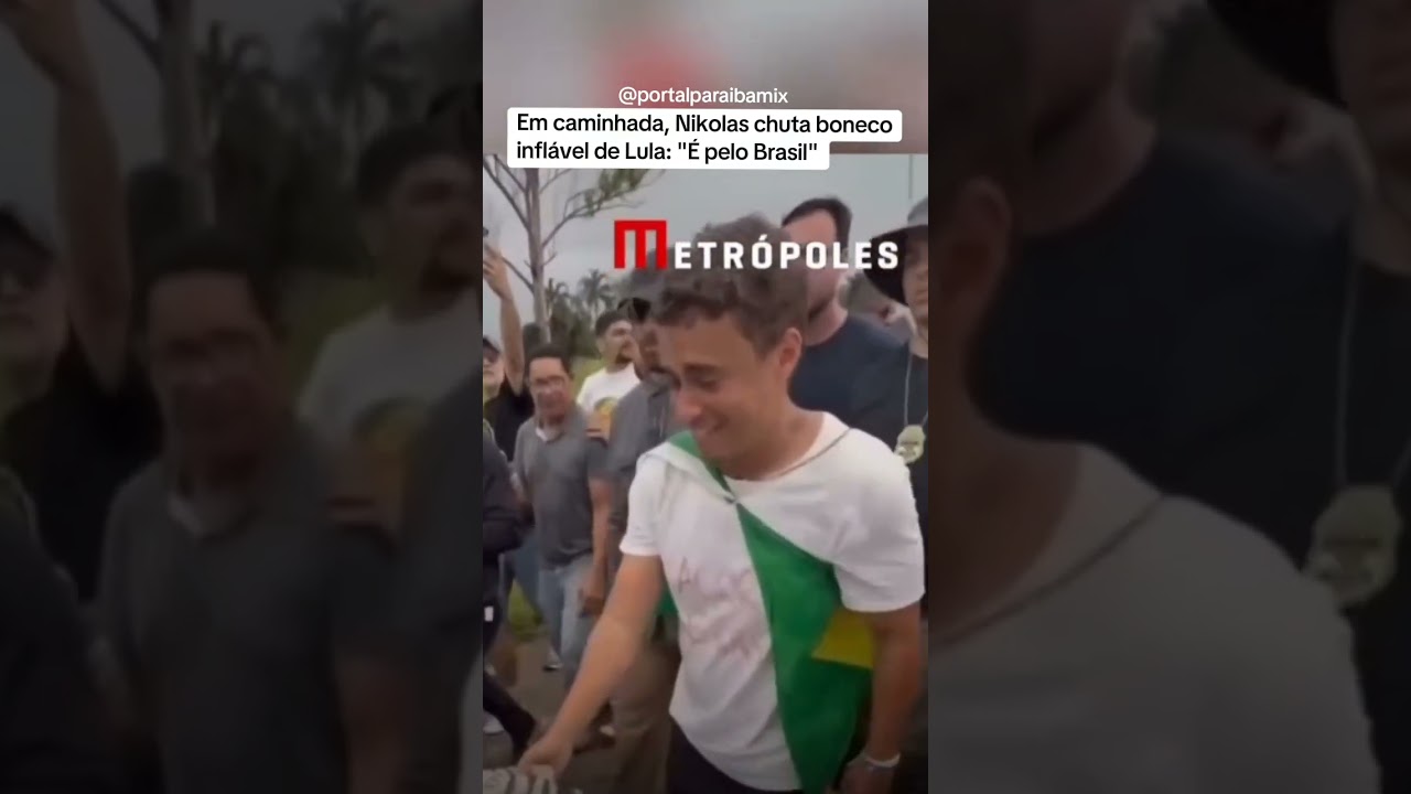 Em caminhada, Nikolas chuta boneco inflável de Lula: "É pelo Brasil"
