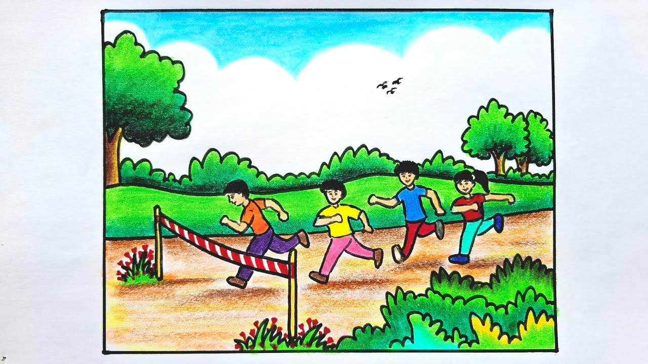 Kid Rally Drawing How To Draw Running Race Easy | Running Race Competition Drawing ...