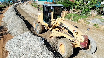 Awesome Activities Grader Spreading Gravel Building Road | Motor Grader In Action Operator Skills