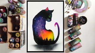 Spray Paint Art Tutorial . Sunset inside a cat . by Antonipaints