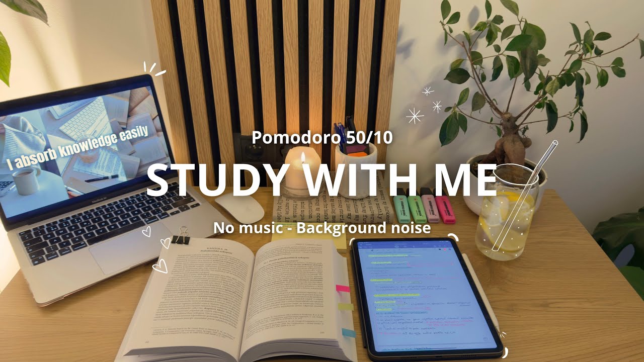 3 HOUR STUDY WITH ME / Pomodoro 50/10 / Background noise, Rain Sounds ...
