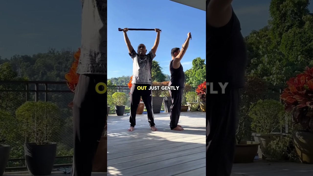 Standing neck, shoulder and upper back mobility stretch for holiday travels