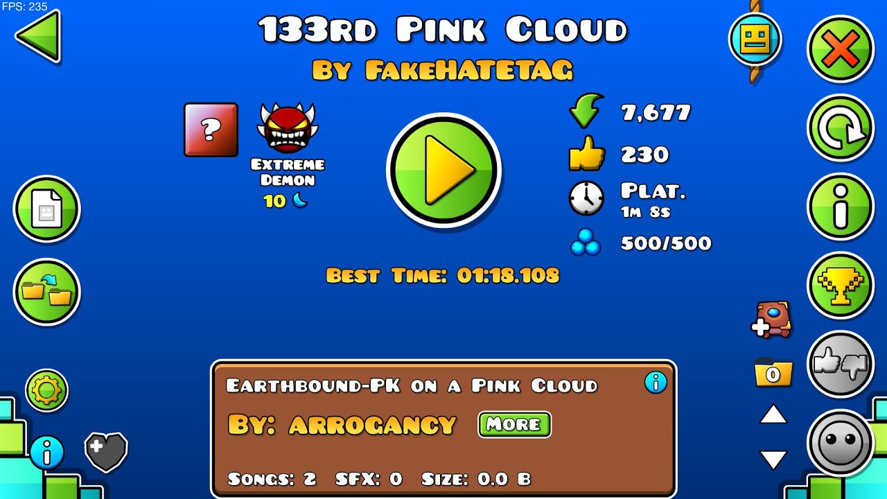 "133rd Pink Cloud" , "Extreme Demon Platformer" 100% by: FakeHATETAG/ walter22gd / geometry dash 2.2