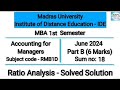 Madras University IDE | MBA 1st Sem| RMB1D | JUNE 2024 - Part B - Sum no.18 |Accounting for Managers