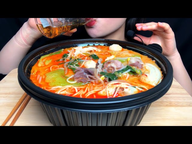[SUB] ASMR 연맥을 곁들인 탕화쿵푸 마라탕 먹방 연태고량주 맥주 malatang spicy soup mukbang eatingsound