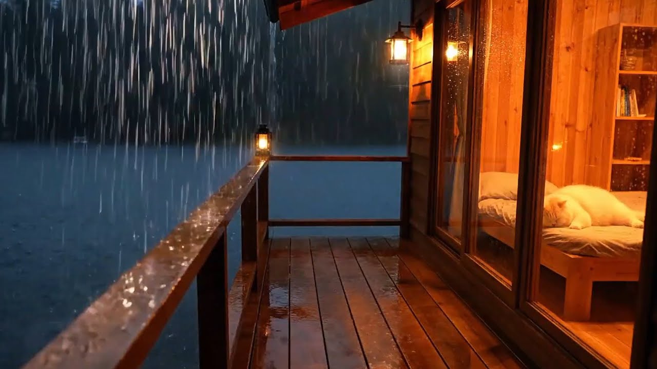 Warm Cabin Night Rain 🌧️ Cozy Lights & Gentle Rain for Deep Sleep - YouTube