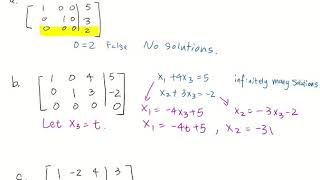 Solutions to a Reduced Form of an Augmented Matrix