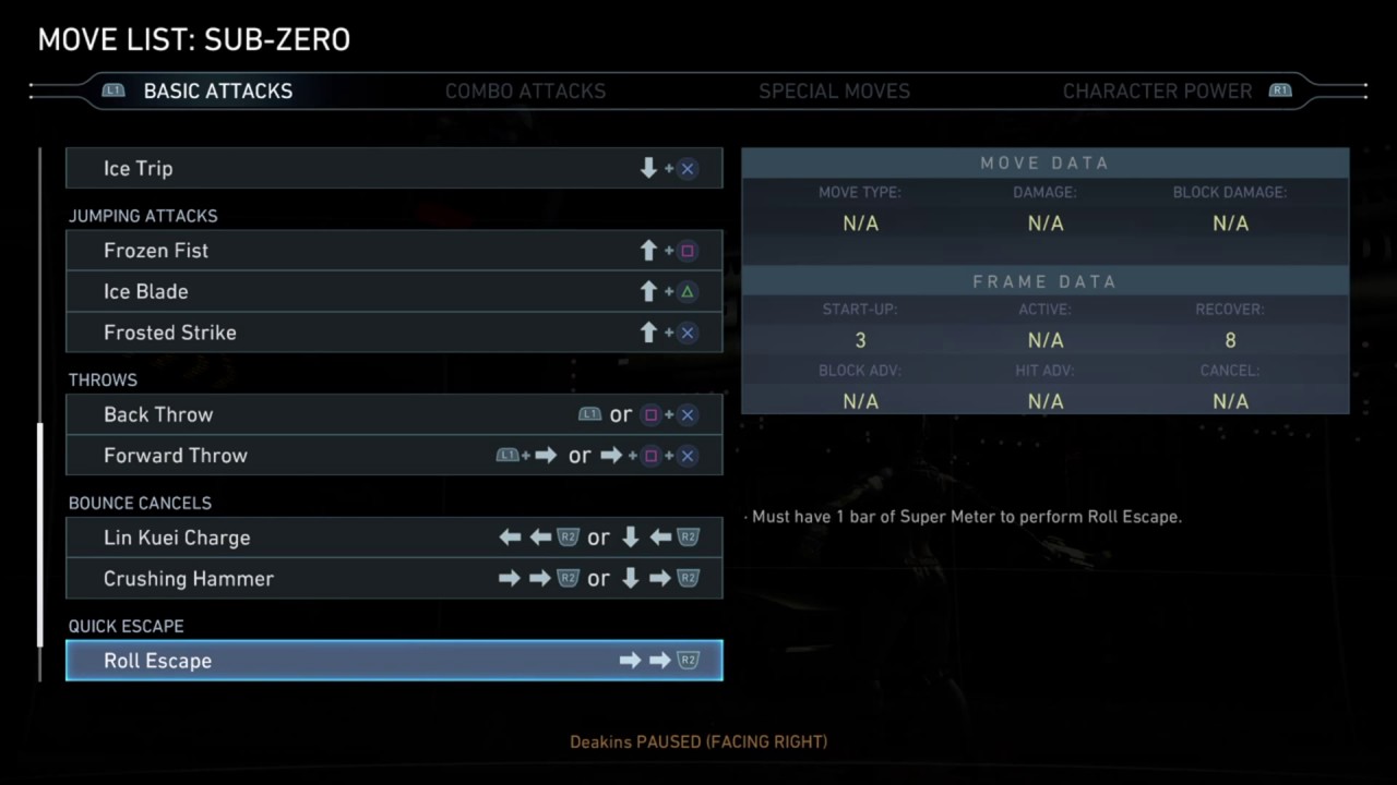 Injustice 2 Sub Zero In Game Frame Data Pause On The Moves To See Them Injustice 2 Sub Zero In Game Frame Data Pause On The Moves To See Them