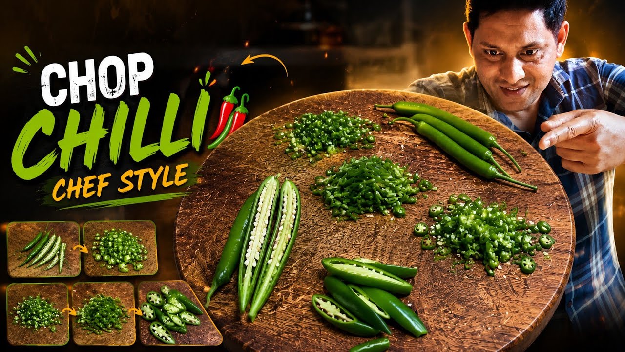 Chef style green chilli cutting techniques | slit, deseed, chop, slice | chef style |