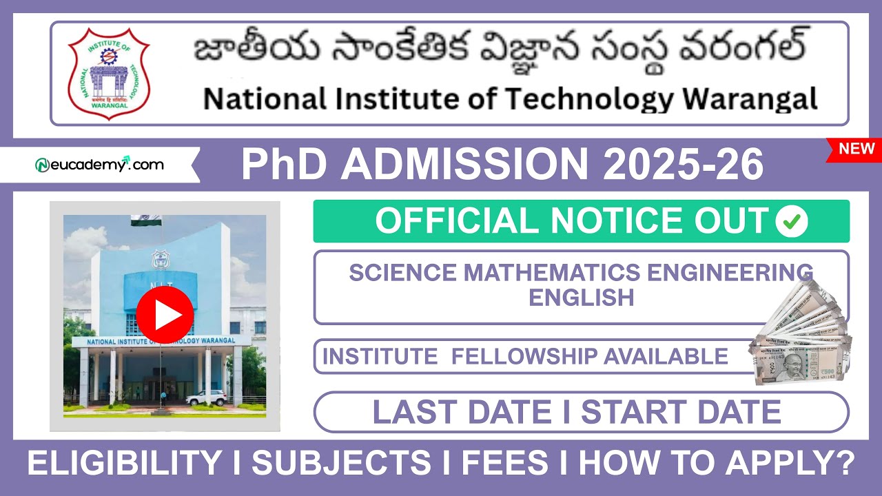 NIT Warangal PhD Admission 2025-26 | Eligibility, Subjects, Fellowship ...