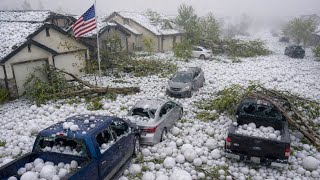 Hailstorm in Ohio Brings Severe Weather Chaos with Large Hail Damaging Cars and Homes in Cities.