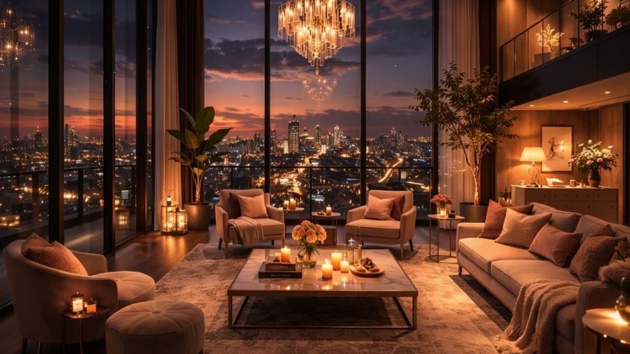 Luxury Penthouse City Night Relaxing Evening Jazz Music ☕ Cozy Background for Study, Work & Unwind