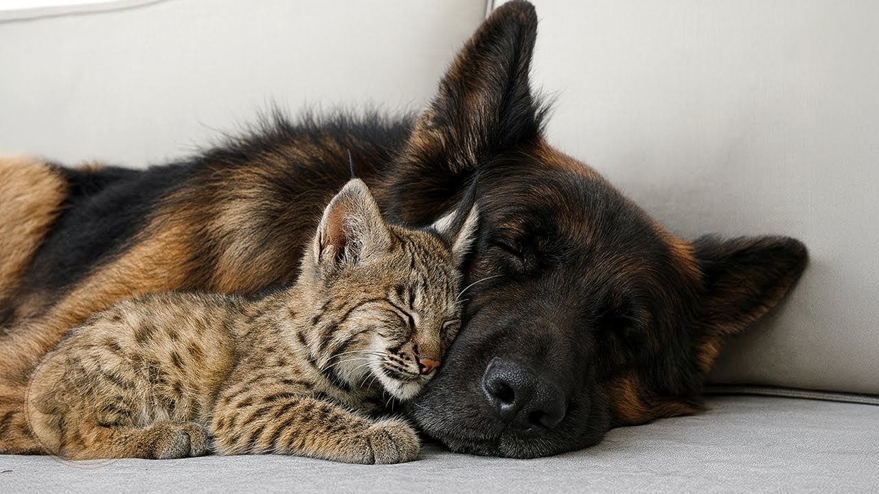 Rescued Bobcat Kitten Won’t Sleep Alone — Only Next to His German Shepherd
