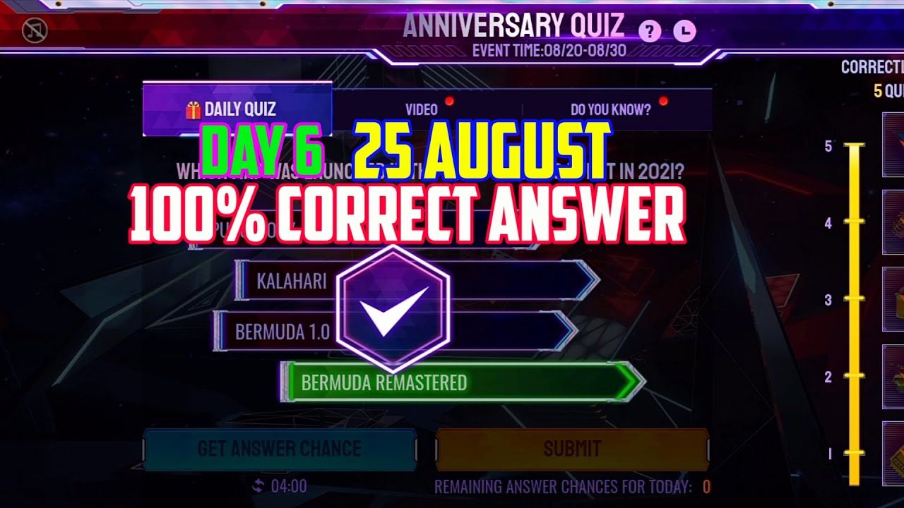 4th Anniversary Quiz Answer Day 6 | Free Fire Question Answer In 4th Anniversary Event| FF New Event
