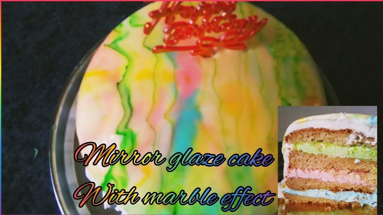 Mirror glaze cake with marble effects/ without tools cake icing