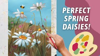 FUN Spring Daisies Acrylic Painting! LEARN How To Paint Faster! RePainting SAME Painting!