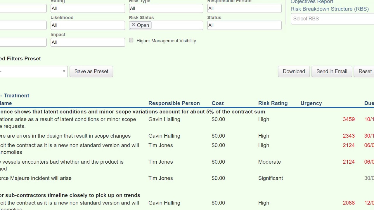 RiskOrganizer ongoing management reports