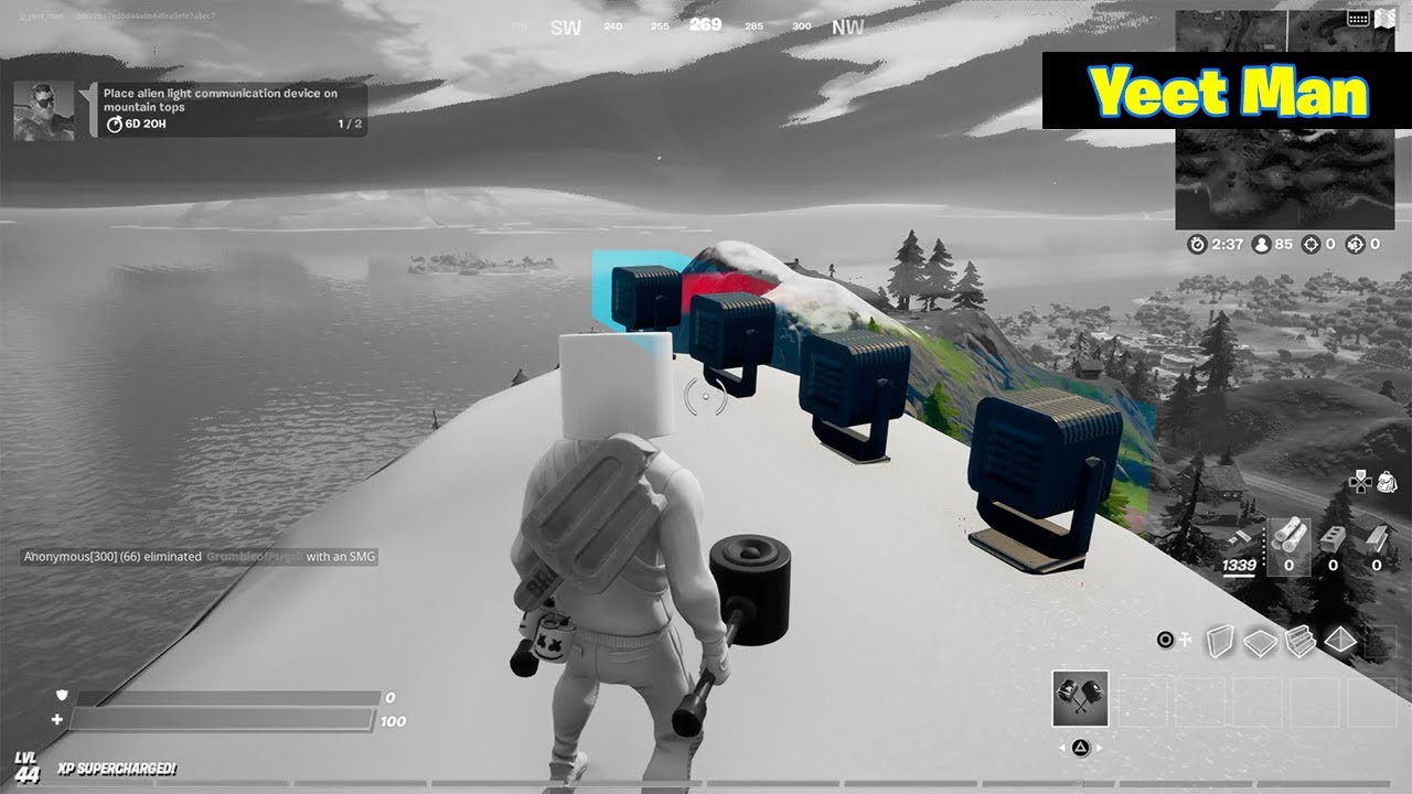 Разместите устройство световой связи пришельцев на вершинах гор Все локации - Fortnite