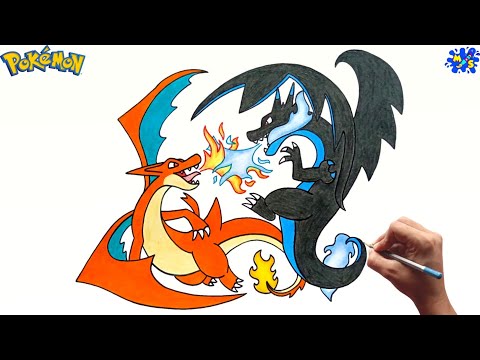 Pokemon drawing  How to draw Mega Charizard X vs Mega Charizard Y
